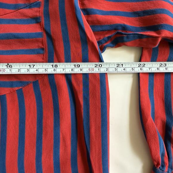 Oleg Cassini Vintage Red and Blue Striped Silk Long Sleeve Button Up‎ Top Size 8 - Picture 13 of 16
